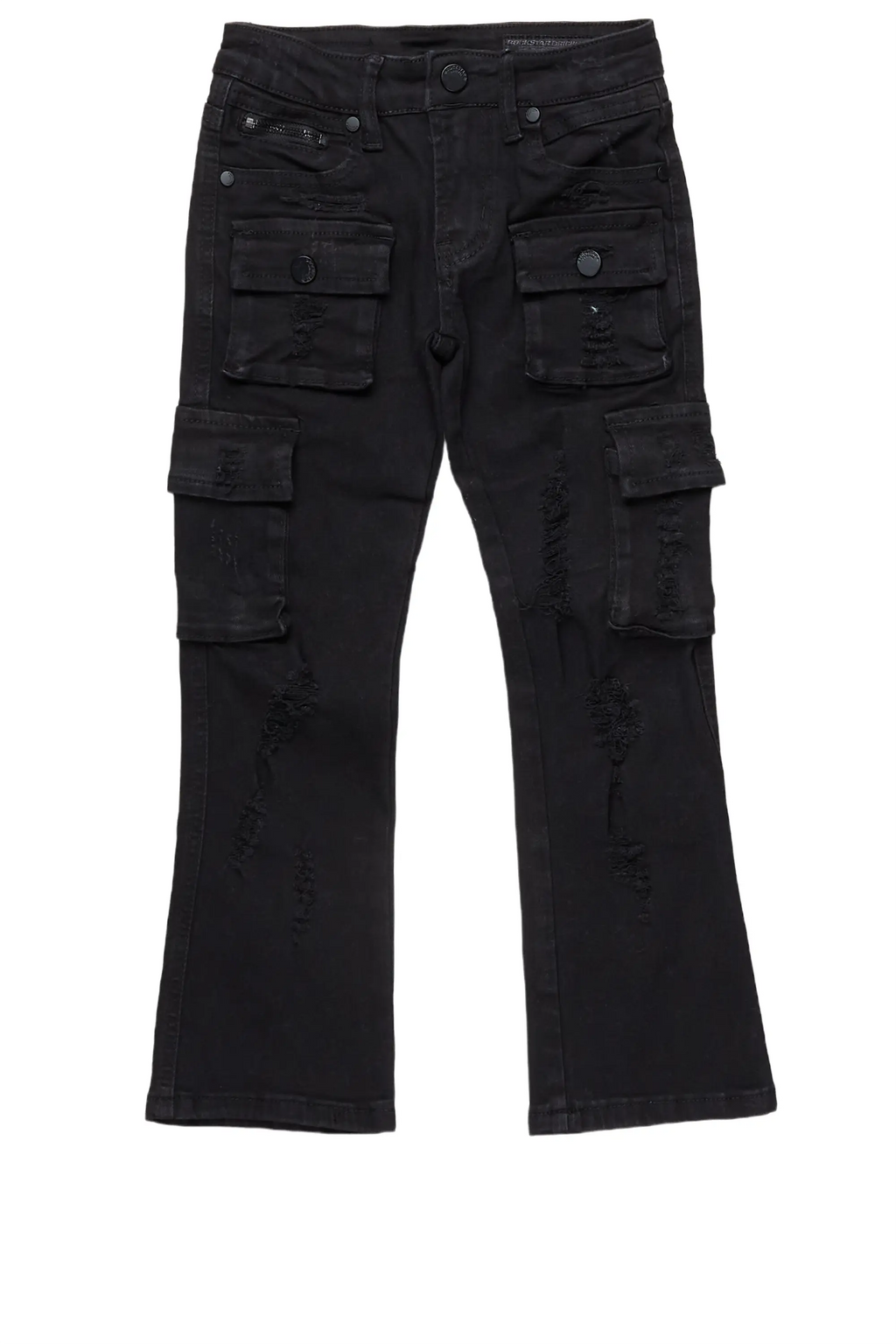 Girls Zaira Black Cargo Stacked Flare Jean