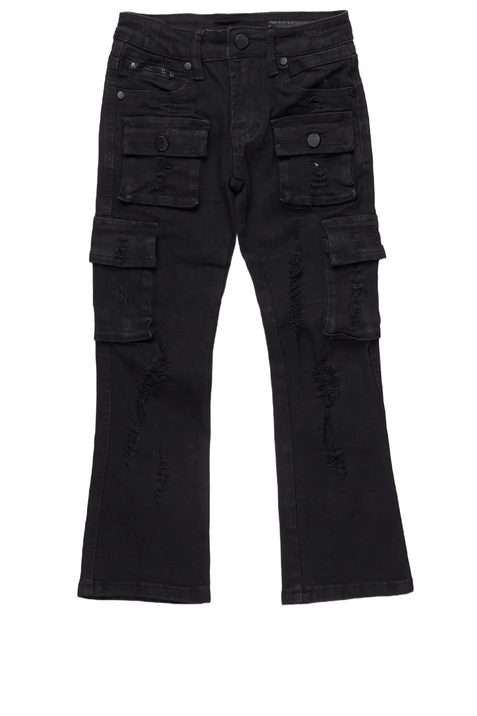 Girls Zaira Black Cargo Stacked Flare Jean