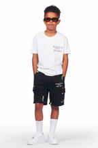 Boys Pelumi White/Black T-Shirt Cargo Short Set