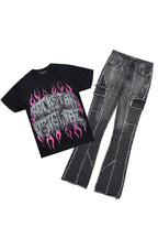 Trinia Black Tee & Keshia Dark Grey Jean Set