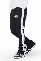 Leonel Black Stacked Flare Track Pant
