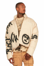 Keno Beige Graphic Puffer Jacket
