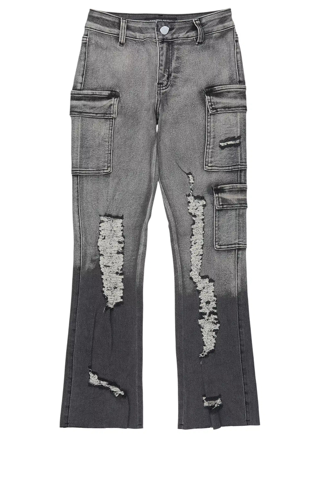 Girls Vixen Grey Wash Distressed Stacked Jean