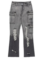 Girls Vixen Grey Wash Distressed Stacked Jean