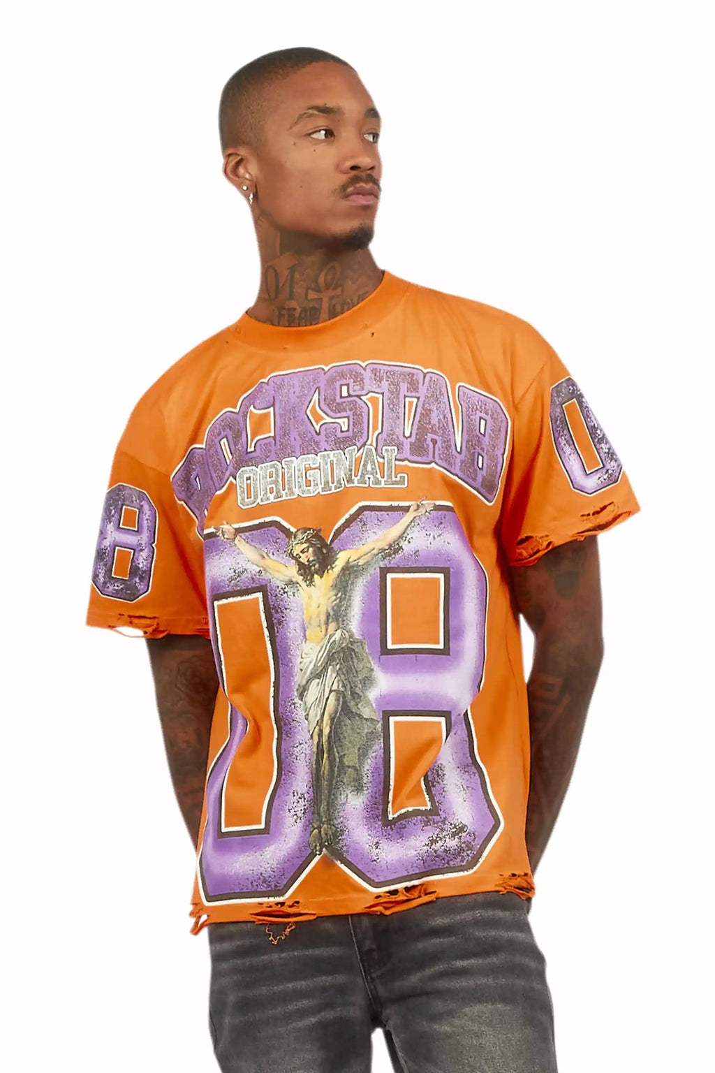 Fields Orange Oversized Graphic T-Shirt