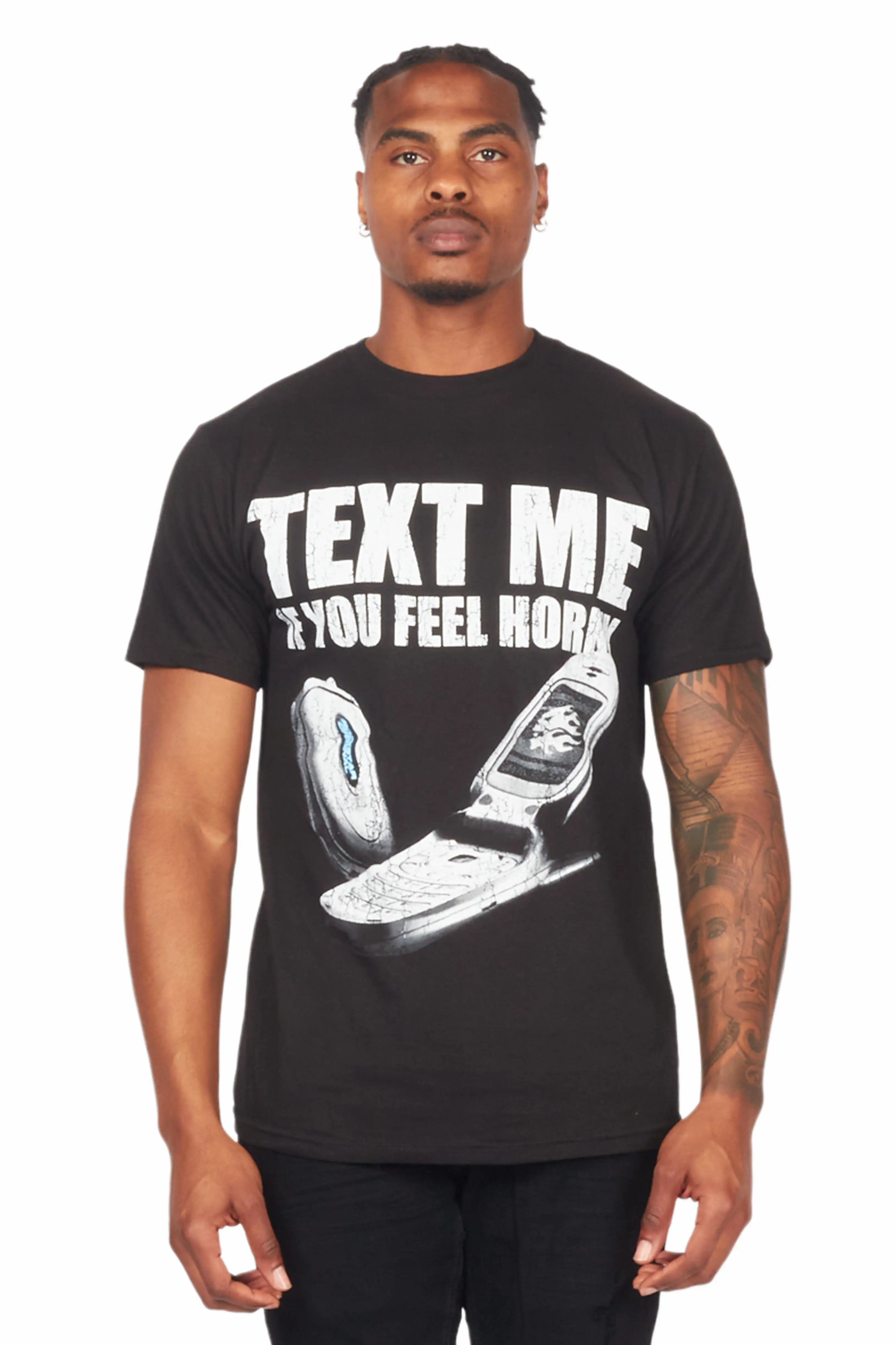 Textme Black Graphic T-Shirt