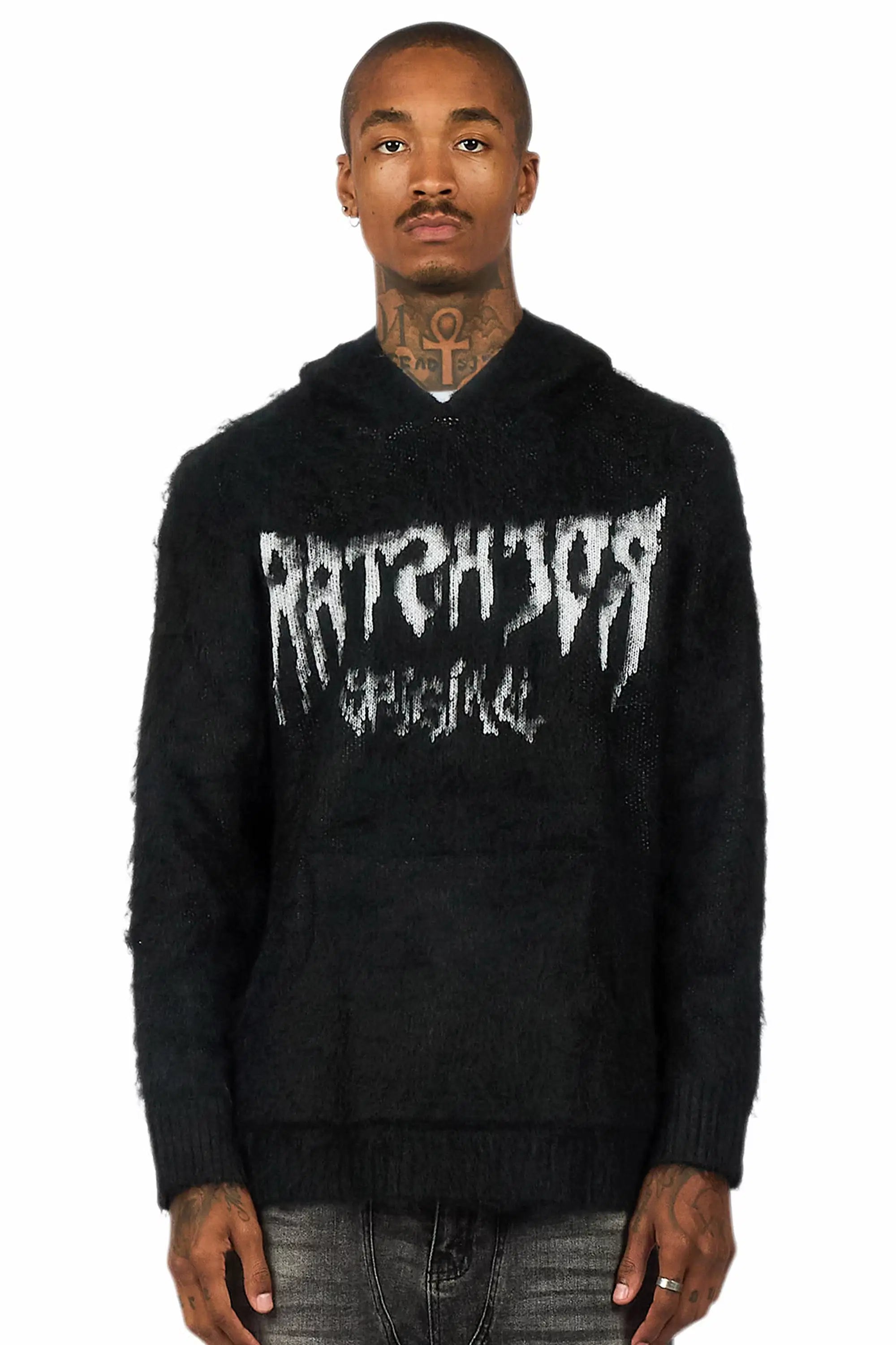 Andros Reflected Black Graphic Knitted Mohair Hoodie