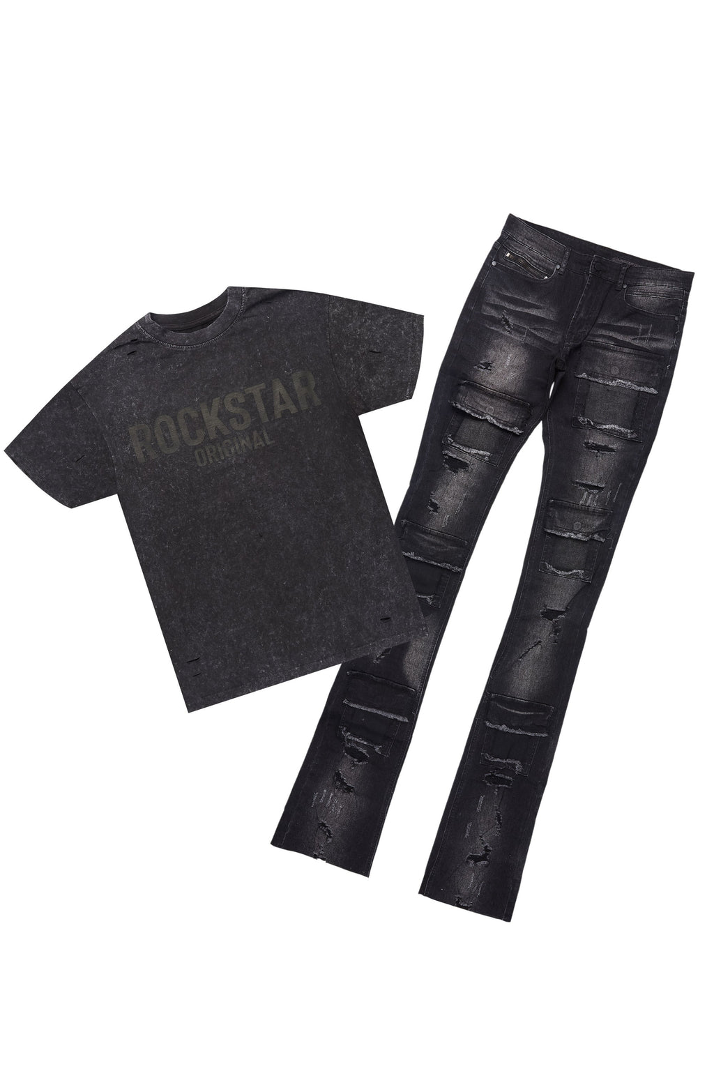 Sana Vintage Black/Black T-Shirt & Petrus Super Stacked Flare Jean Bundle