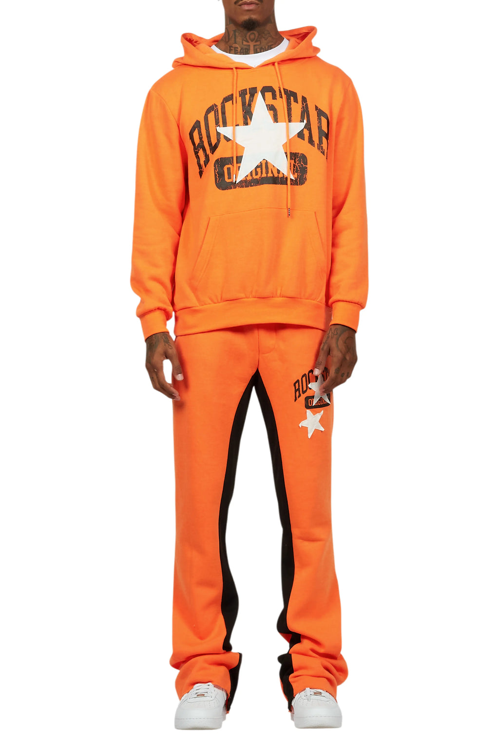 Mallor Orange Baggy Stacked Hoodie Track Set