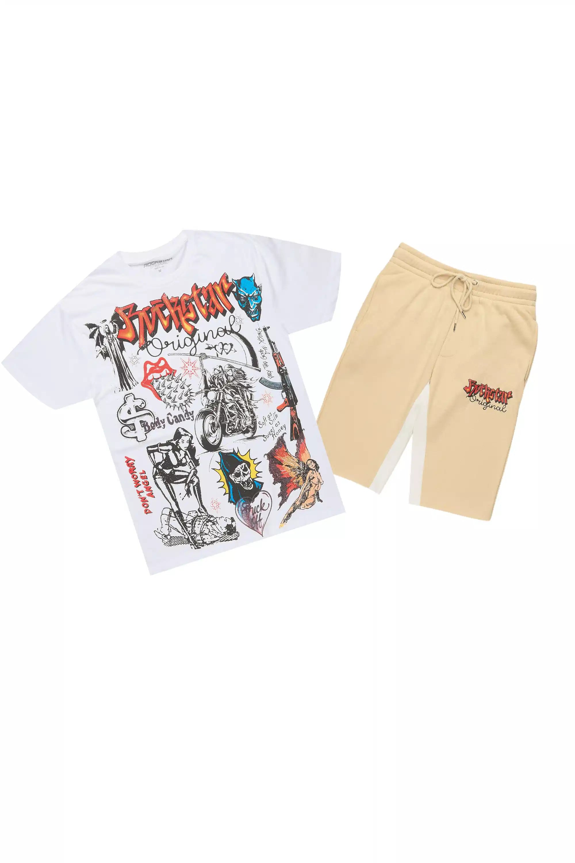 Shootah White/Beige T-Shirt Short Set