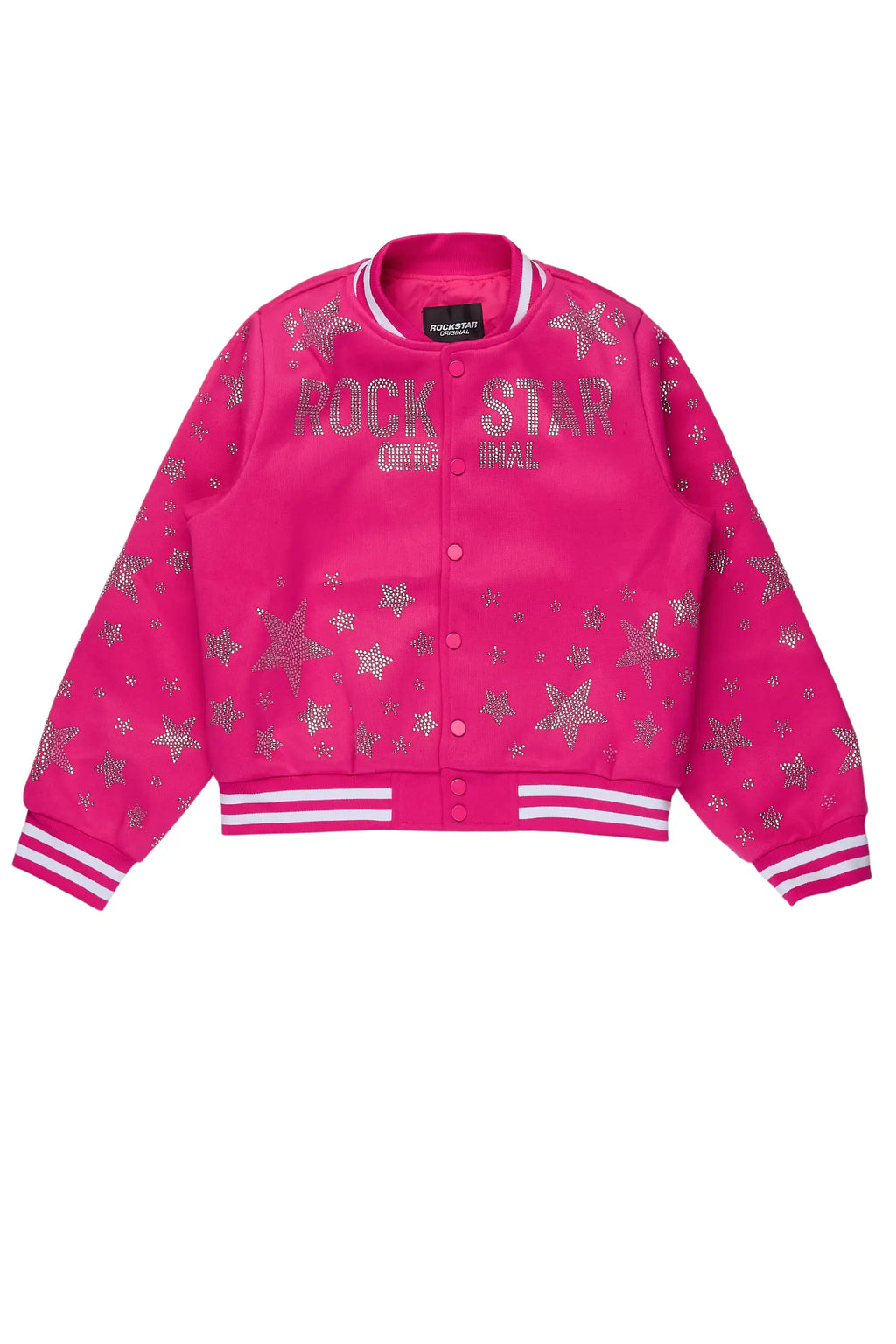 Girls Shanda Pink Crop Varsity Jacket