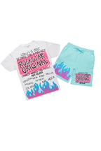 Beno White/Mint Graphic T-Shirt Short Set