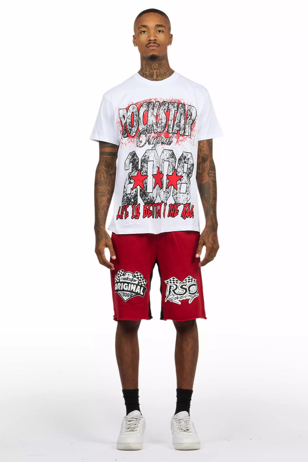 Racing Grung White/Burgundy Graphic T-Shirt Short Set