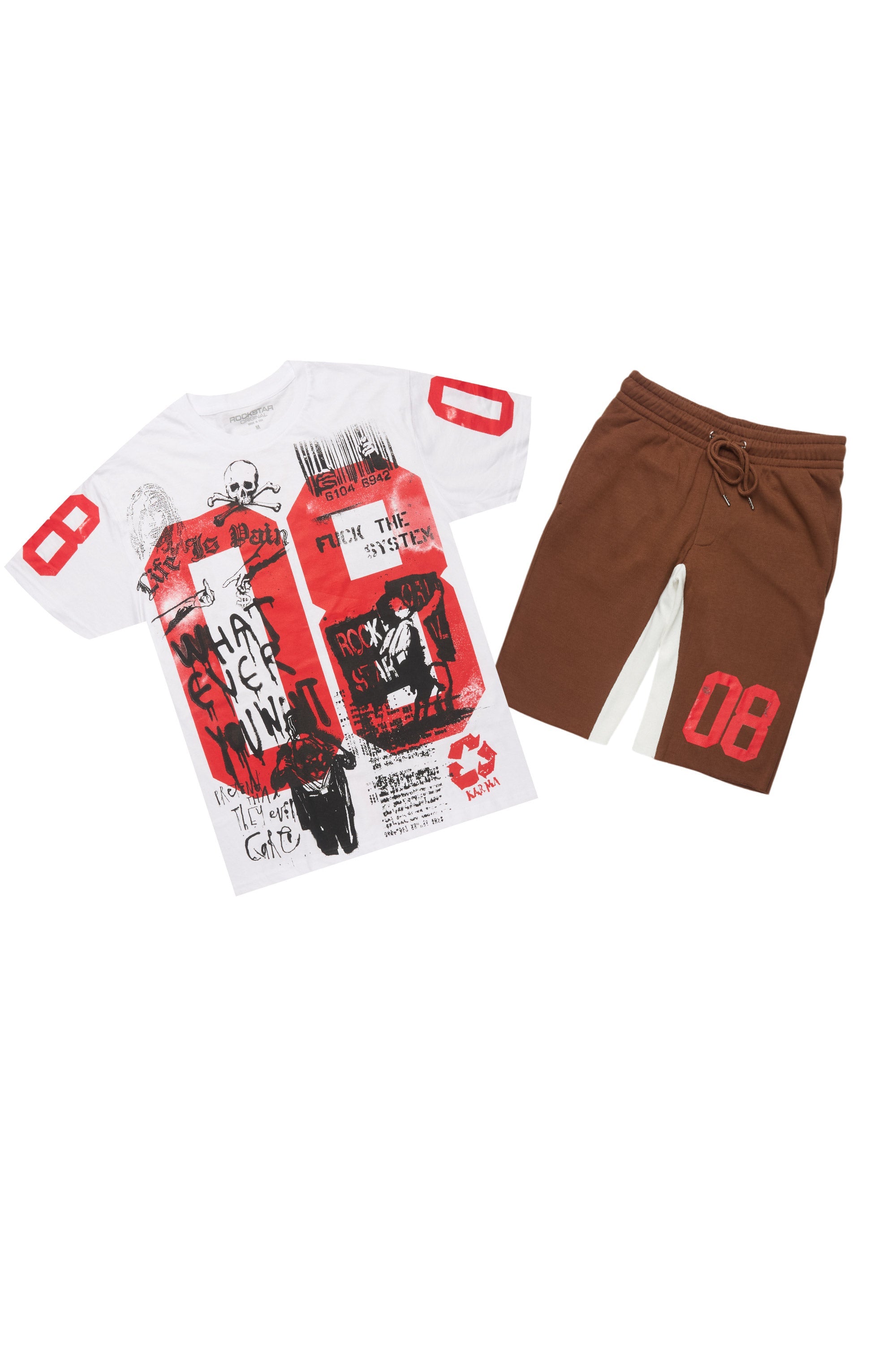 Grill White/Brown Graphic T-Shirt Short Set