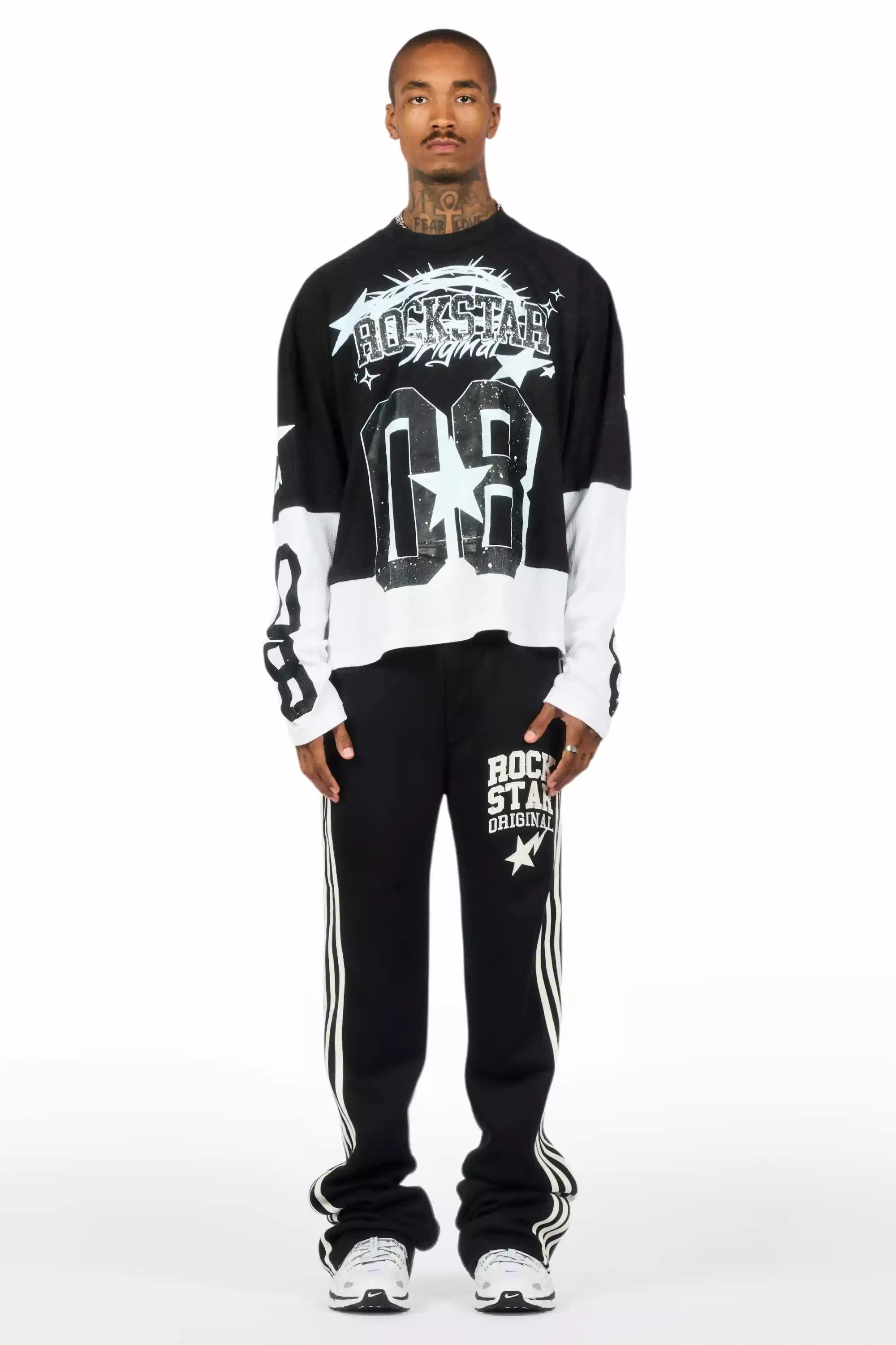 Allstar Vintage Black/White Boxy Crop Double Layer Tee