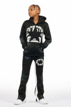 Boys Mallor Black/White Stacked Hoodie Track Set