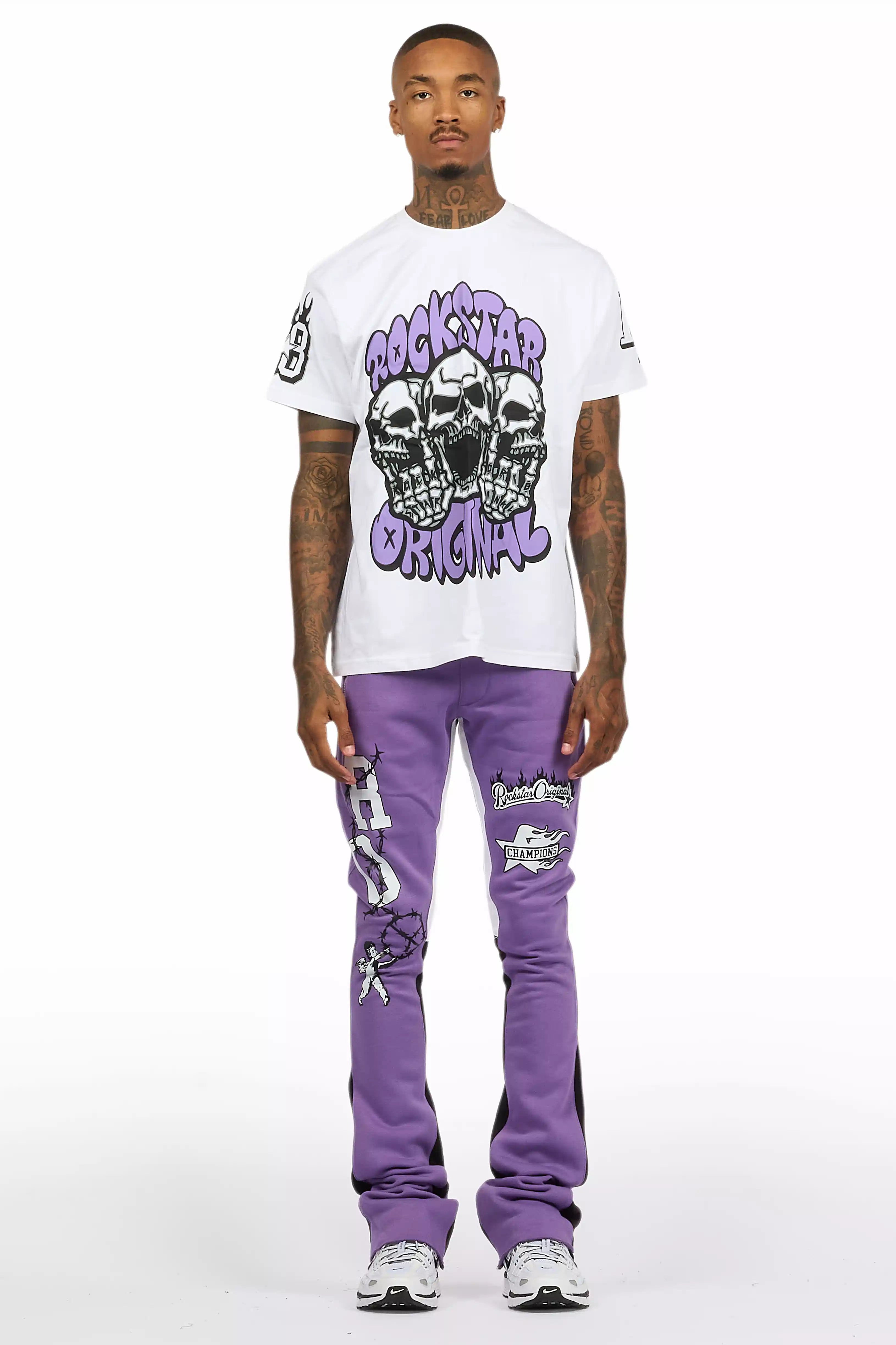 Rune Purple/White T-Shirt/Stacked Flare Track Set