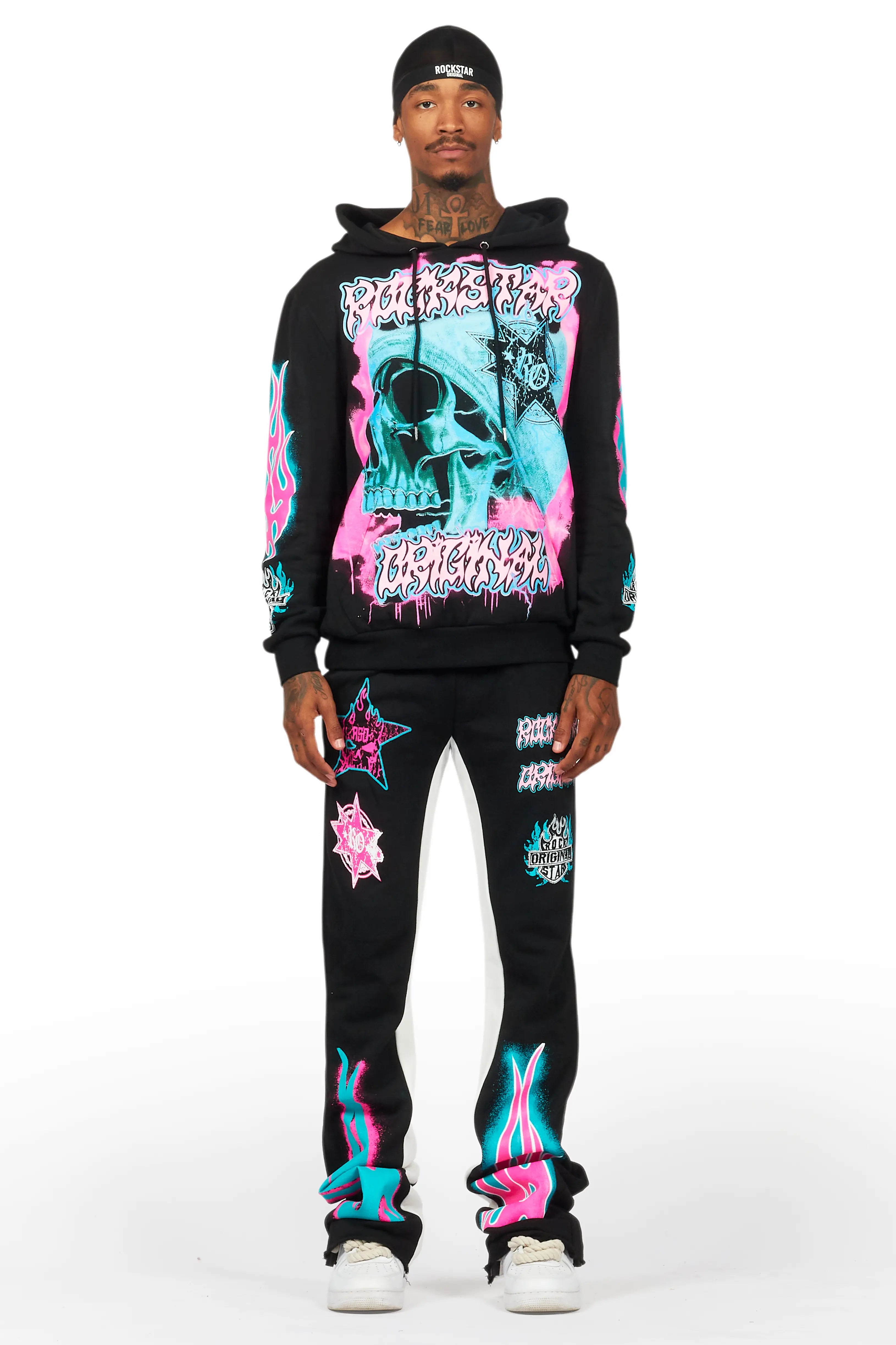 Adkin Black Hoodie/Baggy Track Pant Set