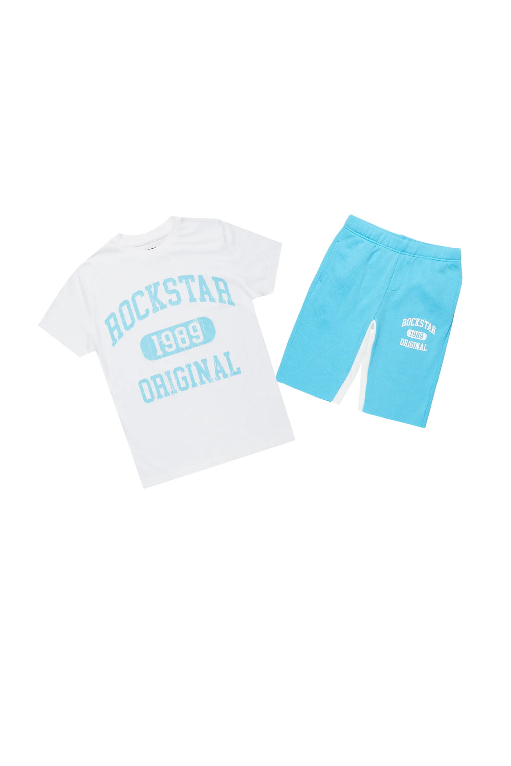 Boys Members White/Blue T-Shirt/Short Set