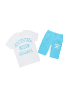 Boys Members White/Blue T-Shirt/Short Set
