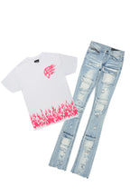 Bubble White/Pink T-Shirt/Super Stacked Flare Jean Bundle