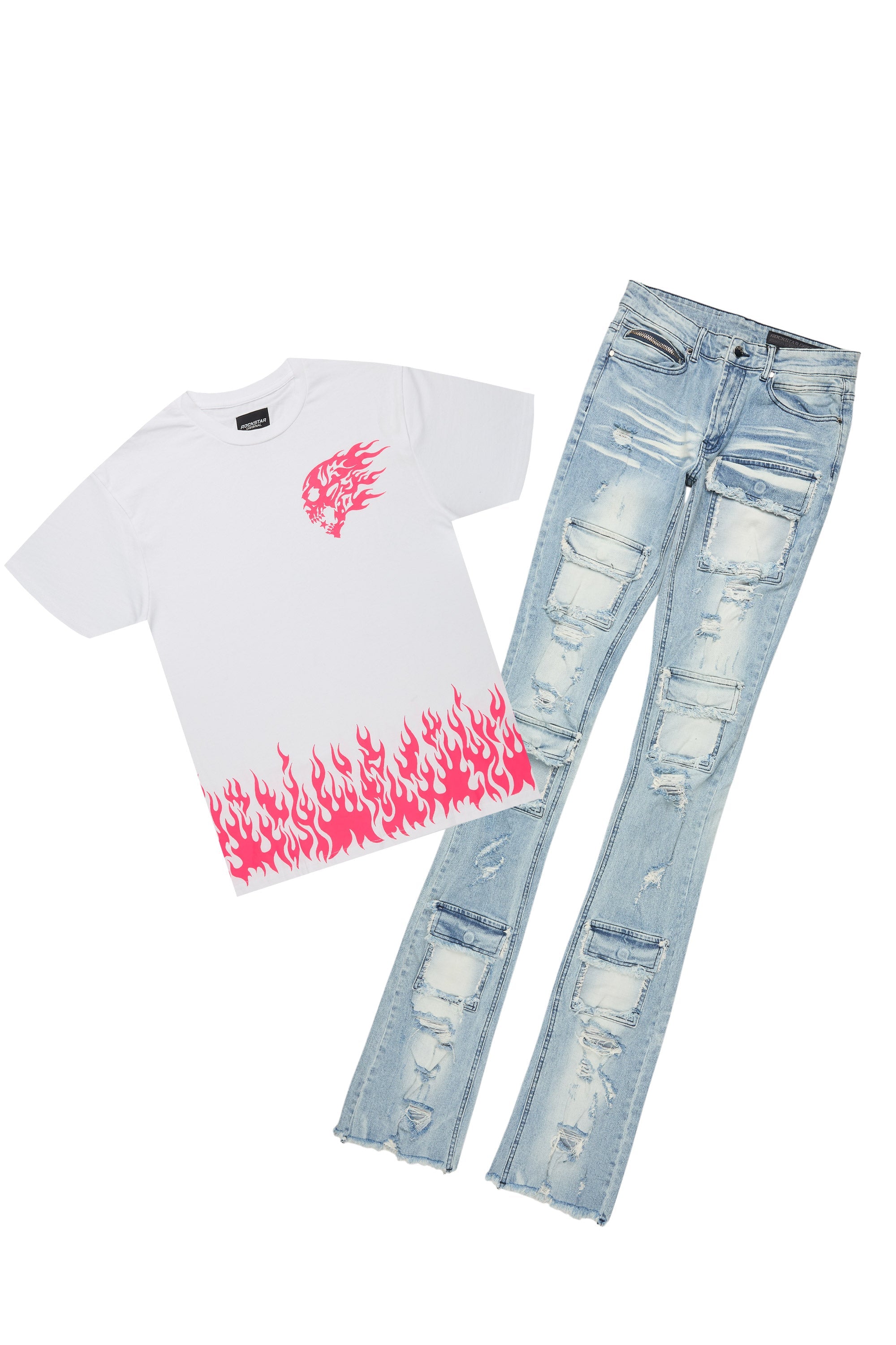 Bubble White/Pink T-Shirt/Super Stacked Flare Jean Bundle