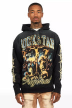 Waller Black Graphic Distressed Hoodie
