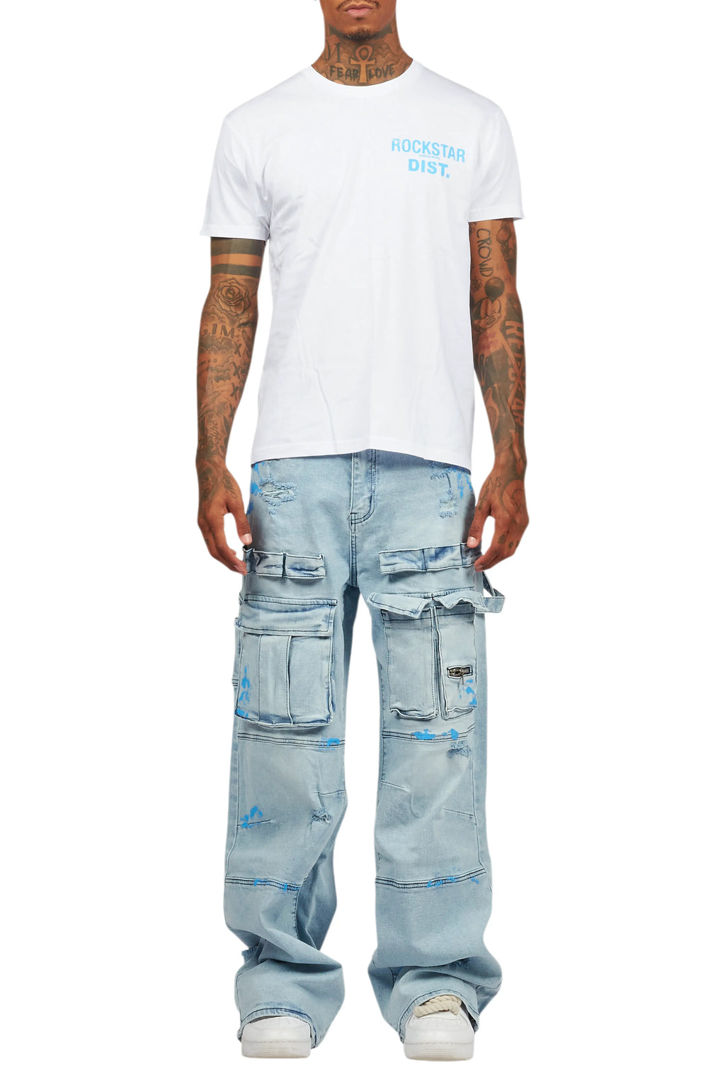 Lake White/Blue T-Shirt/Baggy Fit Cargo Jean Set