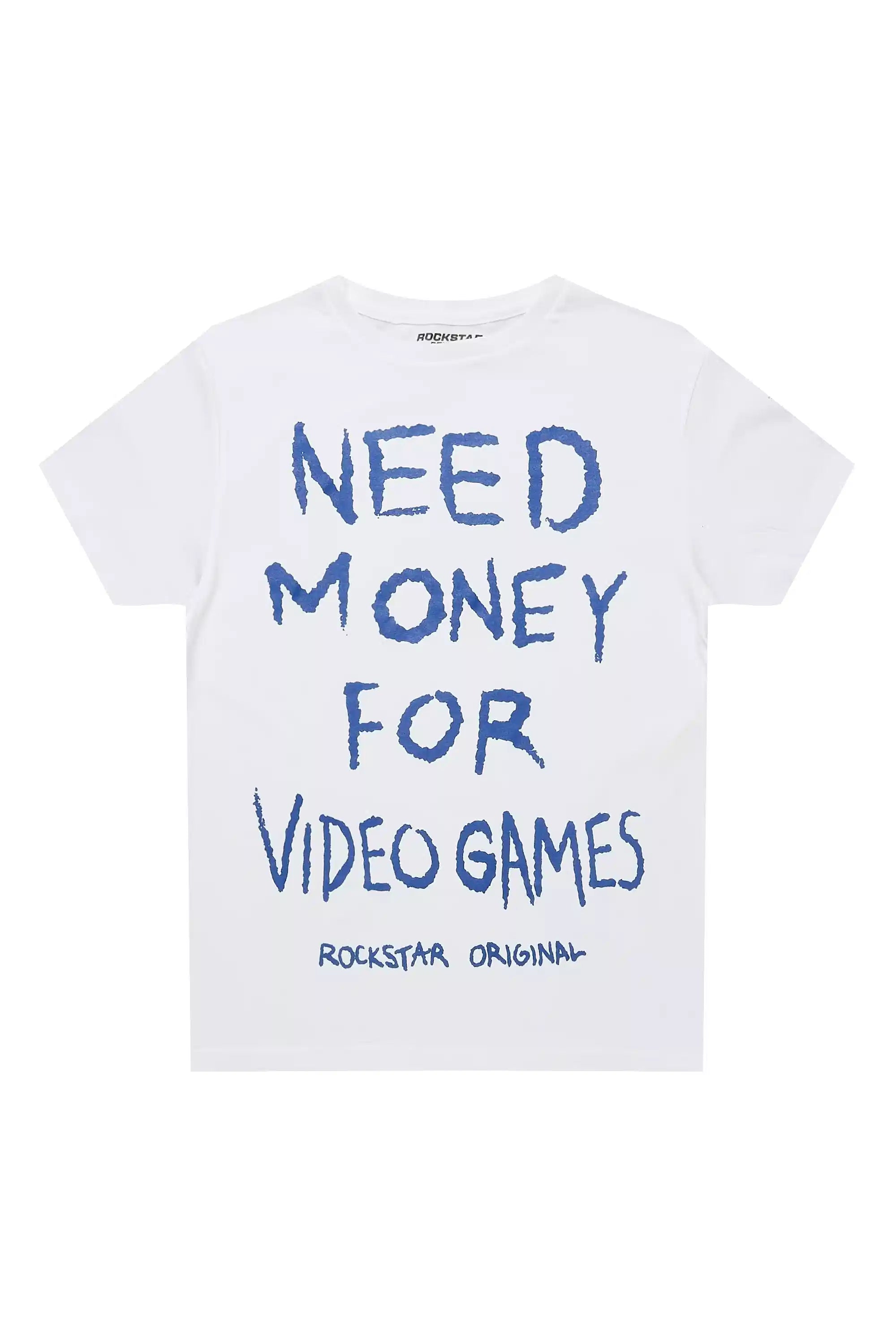 Boys M4 Video Games White/Royal Blue Graphic T-Shirt