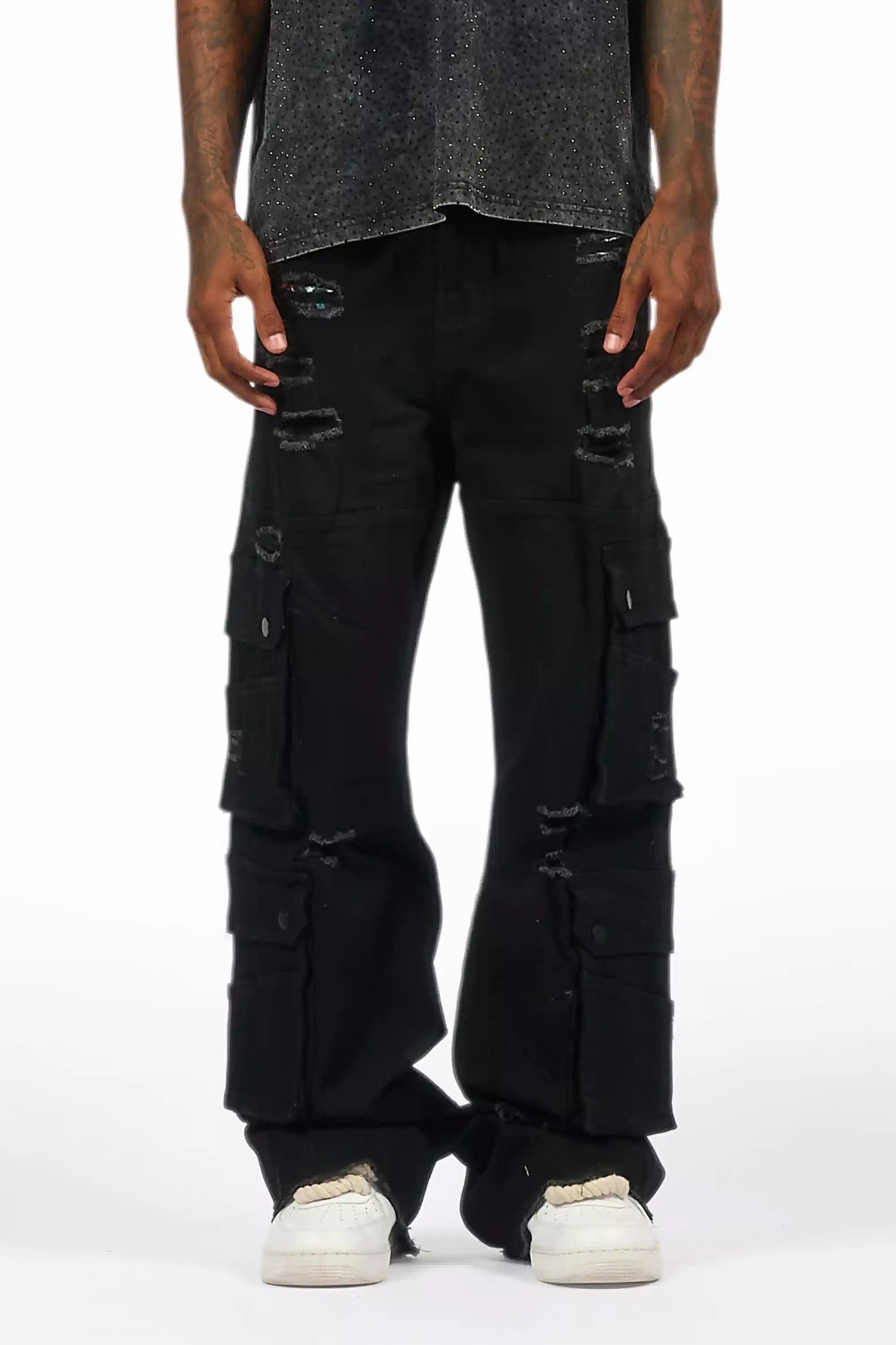 Keylor Black Distressed Baggy Fit Jean