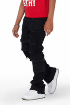 Boys Tyrell Black Stacked Flare Cargo Jean