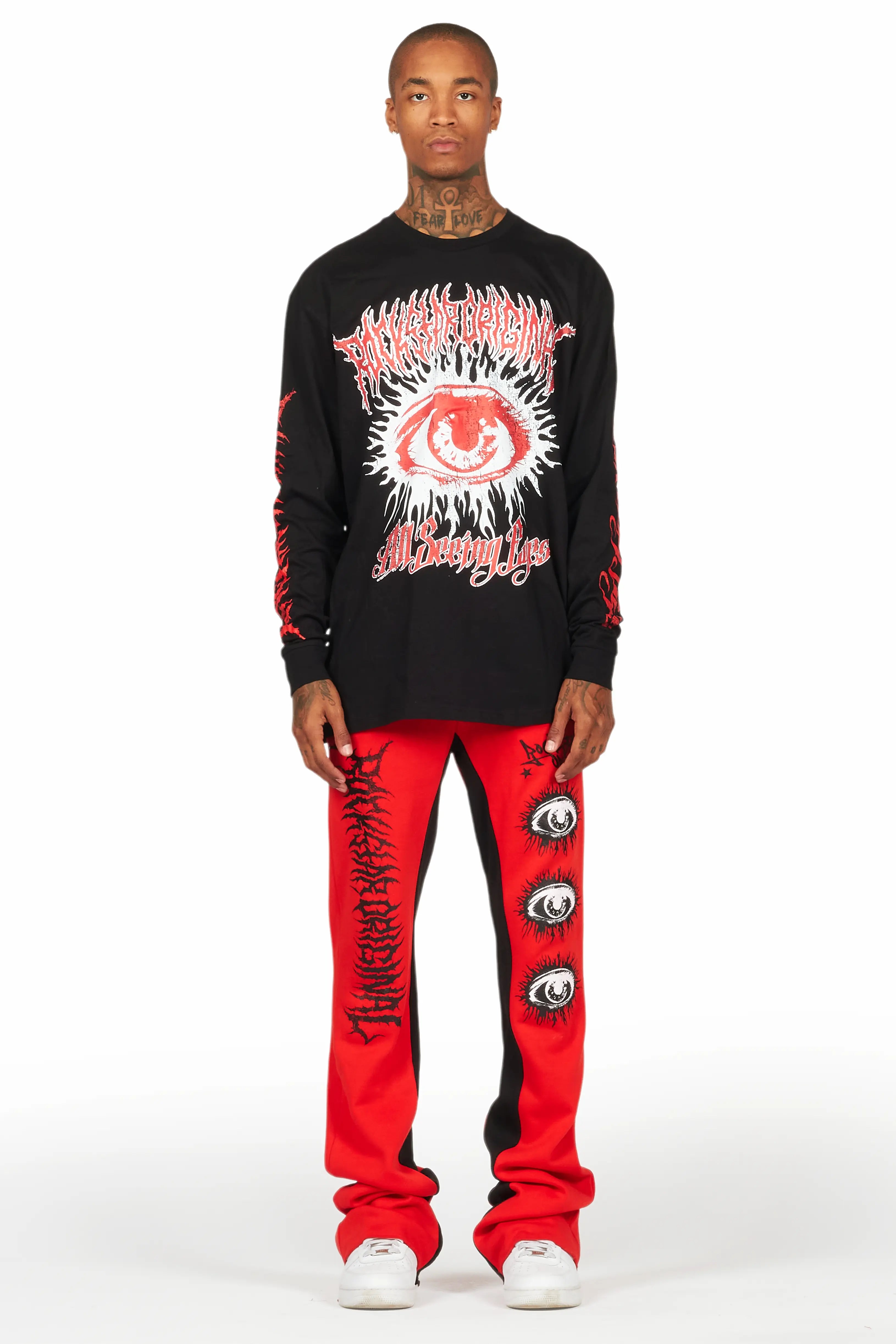 All Seeing Eyes Red/Black Long Sleeve T-Shirt/Baggy Pant Set
