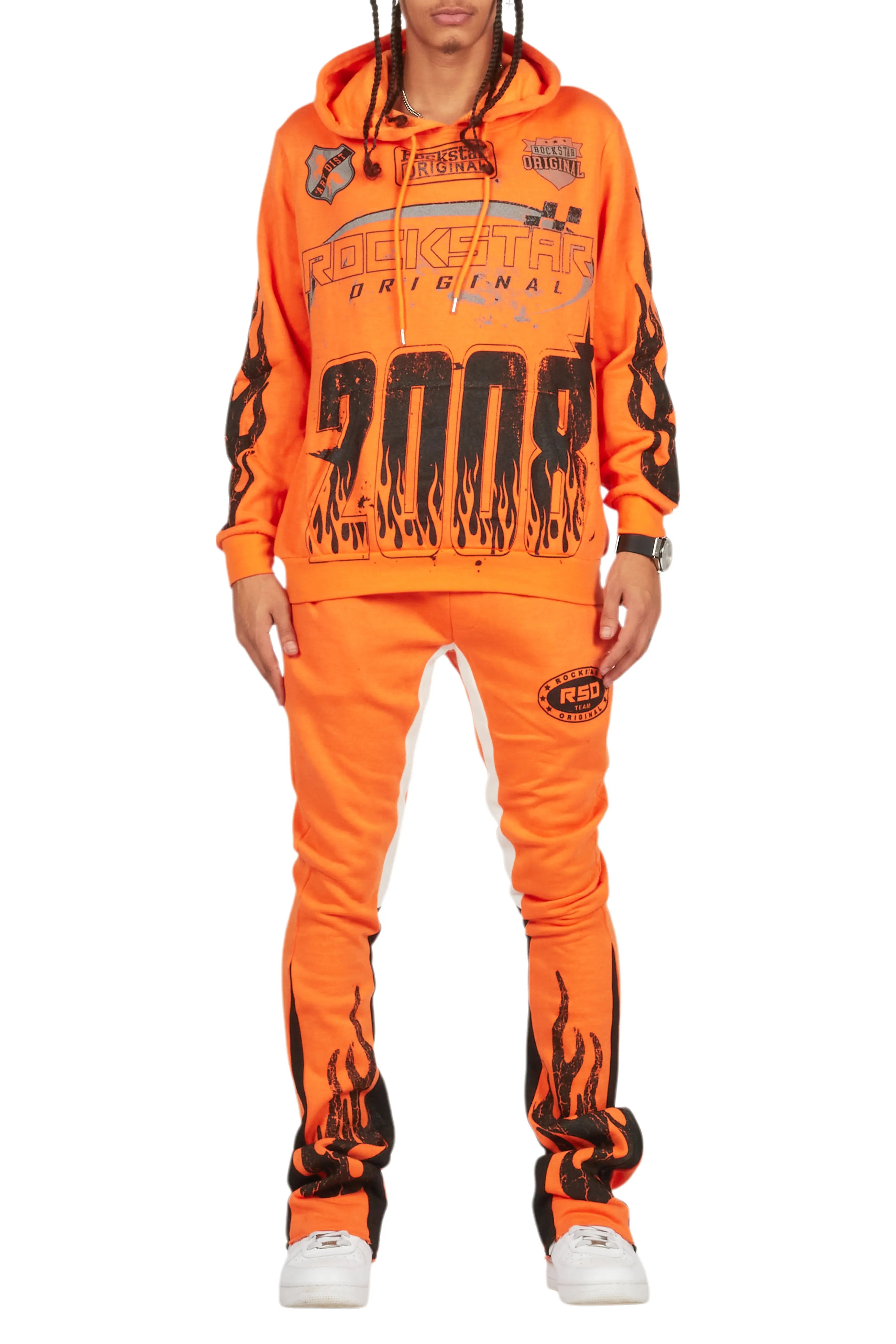 Amos Orange Hoodie/Stacked Flare Track Set