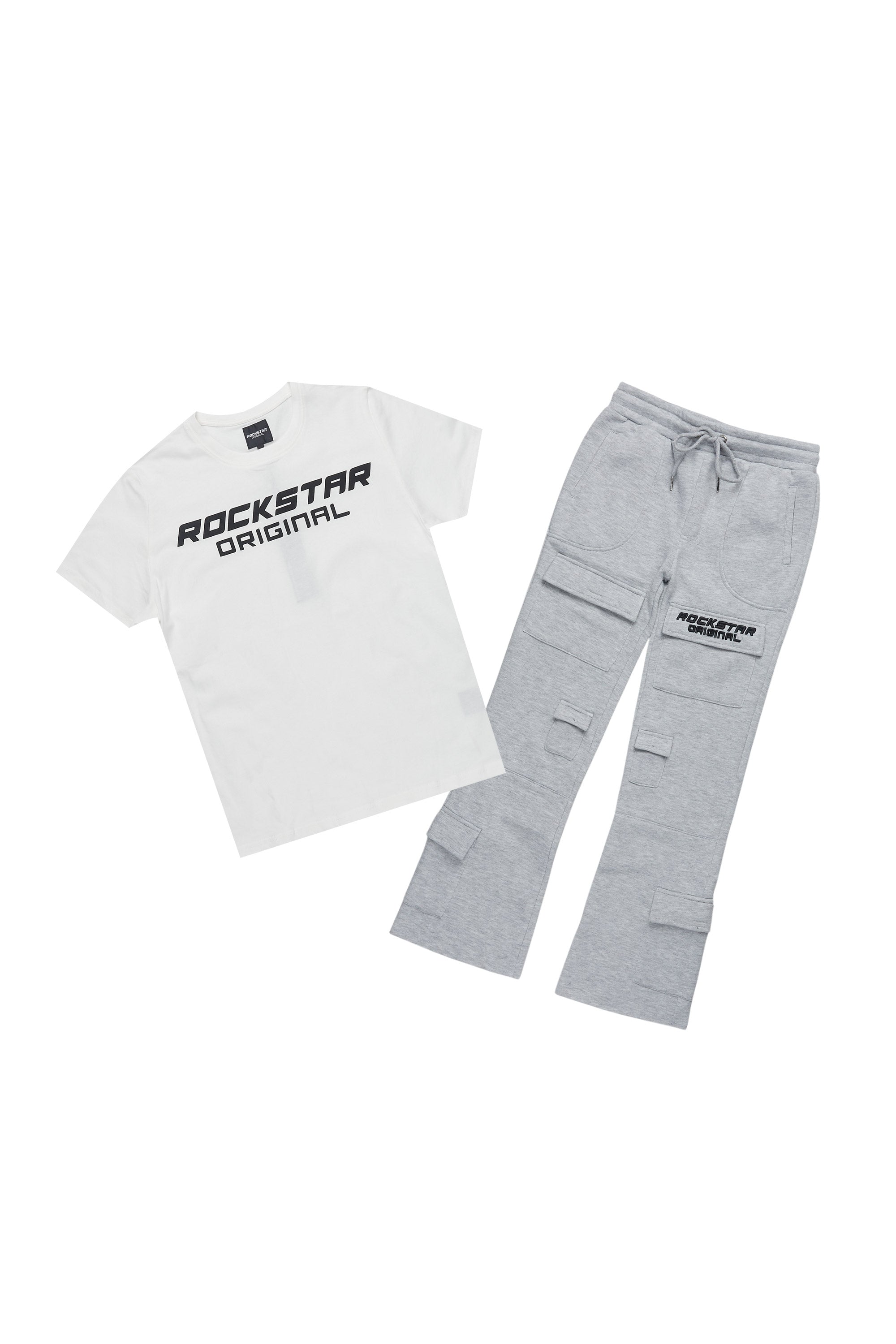 Boys Connor White/Grey T-Shirt Flare Sweat Pant Set