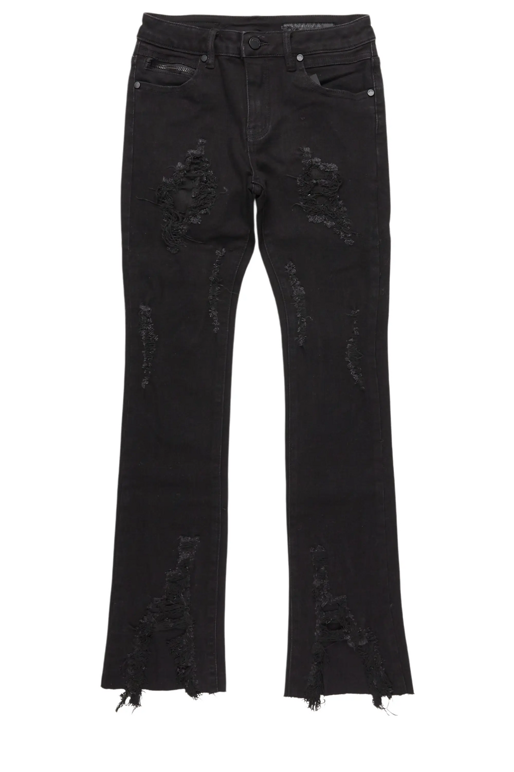 Boys Fateh Jet Black  Stacked Flare Jean