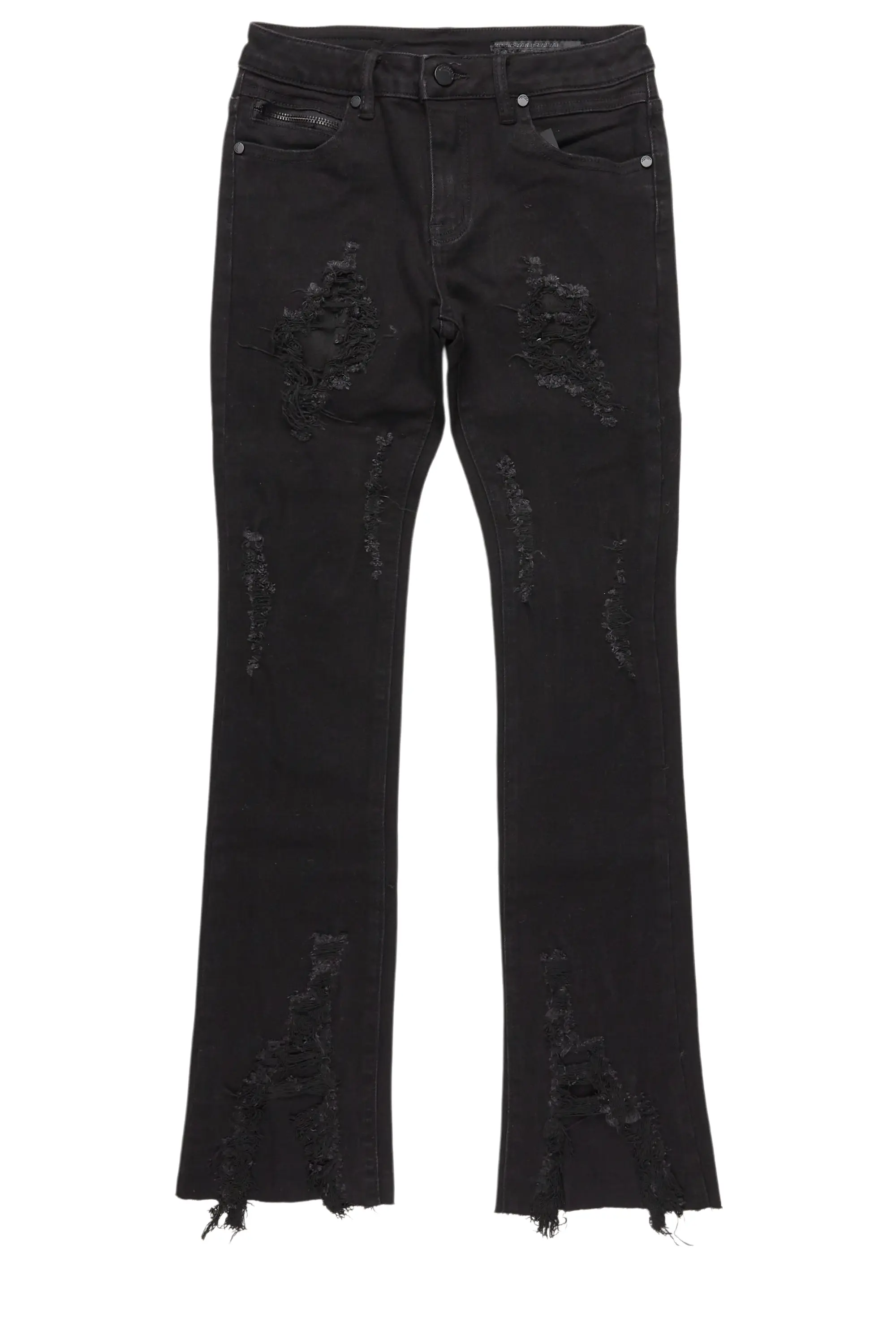 Boys Fateh Jet Black  Stacked Flare Jean