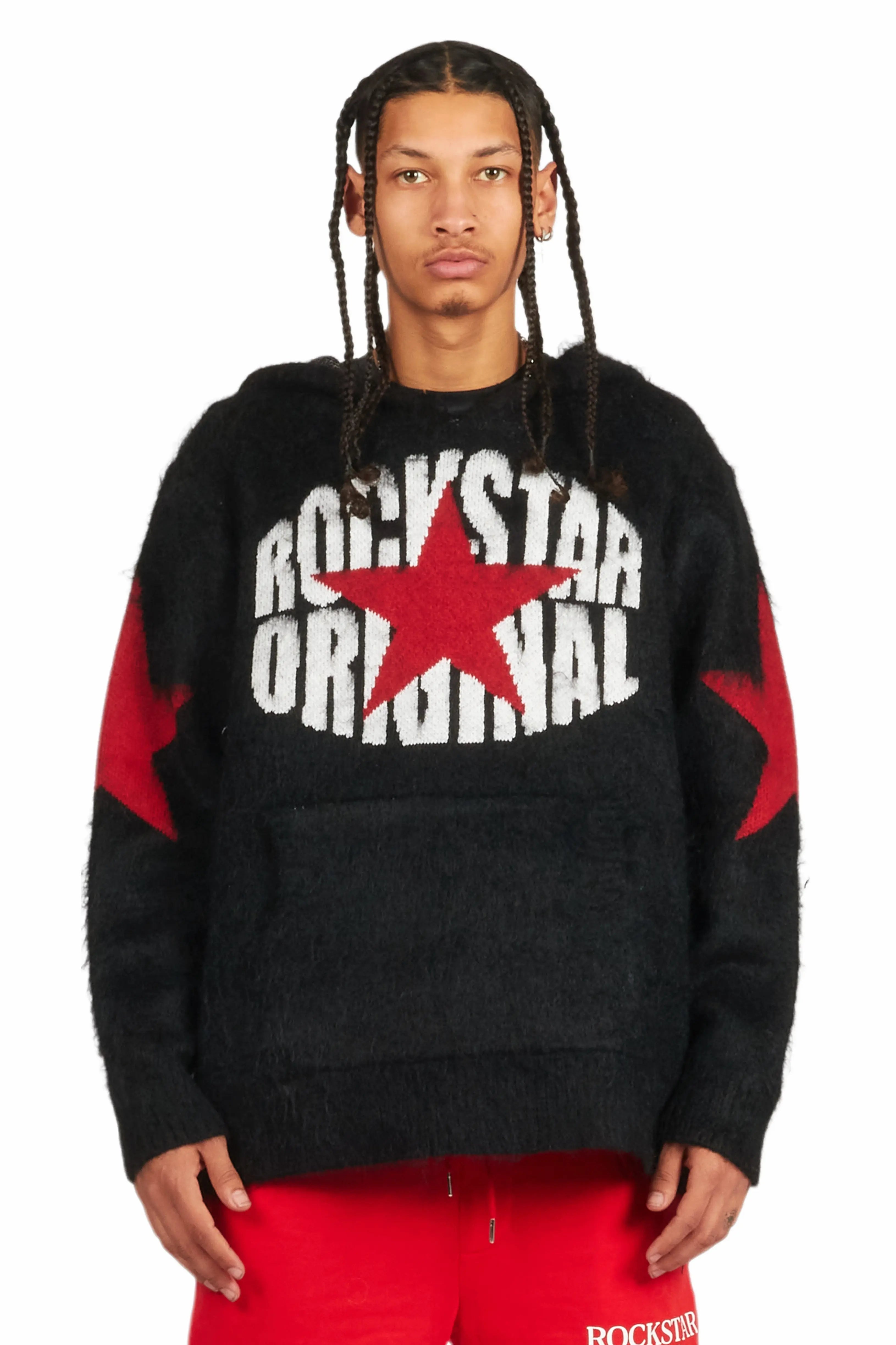 States Black Graphic Knitted Mohair Hoodie