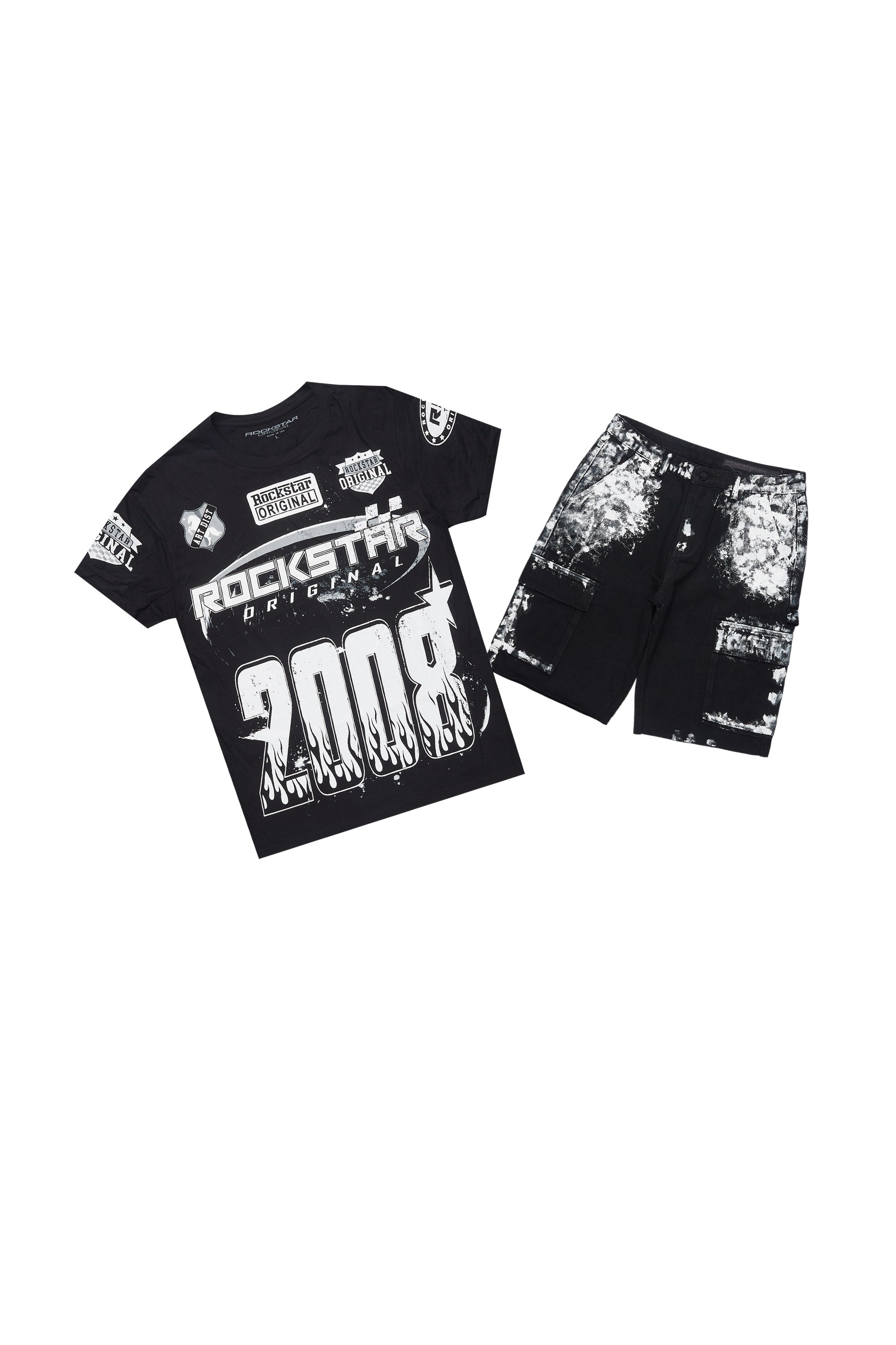 Amos Black/White T-Shirt/Denim Short Set