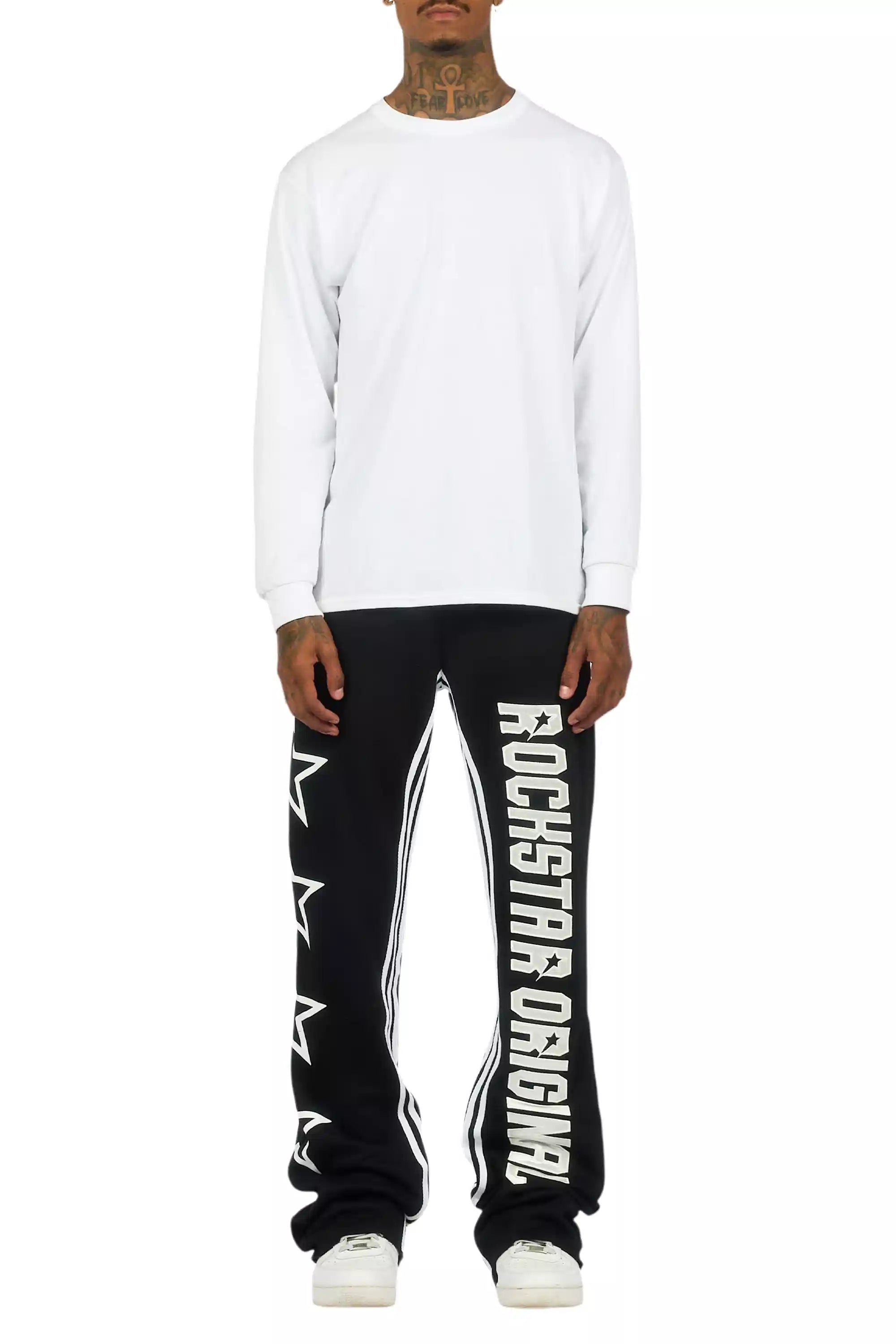 Skender Black Baggy Stacked Pant
