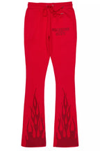 Pyrel Red/Black Rhinestone Stacked Flare Pant