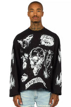 Malikye Black/White Oversized Long Sleeve Graphic T-Shirt