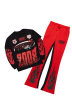 Amos Black/Red Double Layer T-Shirt/Stacked Baggy Pant Set