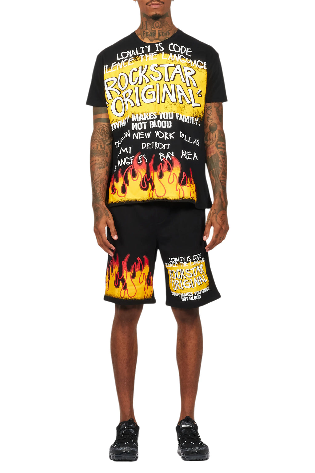 Beno Black Graphic T-Shirt Short Set