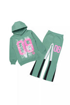 Girls Kammy Sage/Pink Hoodie Stacked Track Set