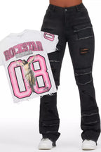 Tariqa White/Pink Tee & Antione Black Jean Set