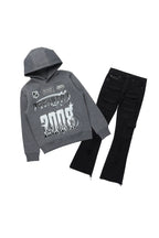 Boys Amos Dark Grey Hoodie/Stacked Flare Jean Set