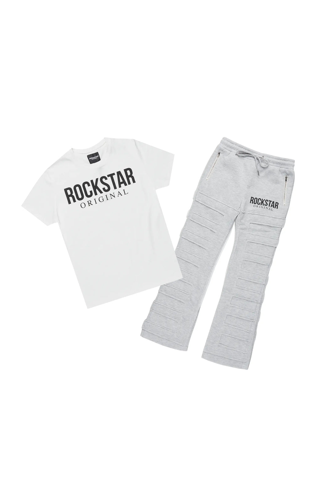 Boys Emilio White /Heather Grey T-Shirt Flare Sweat Pant Set