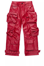 Boys Lenz Red PU Cargo Leather Baggy Fit Jean