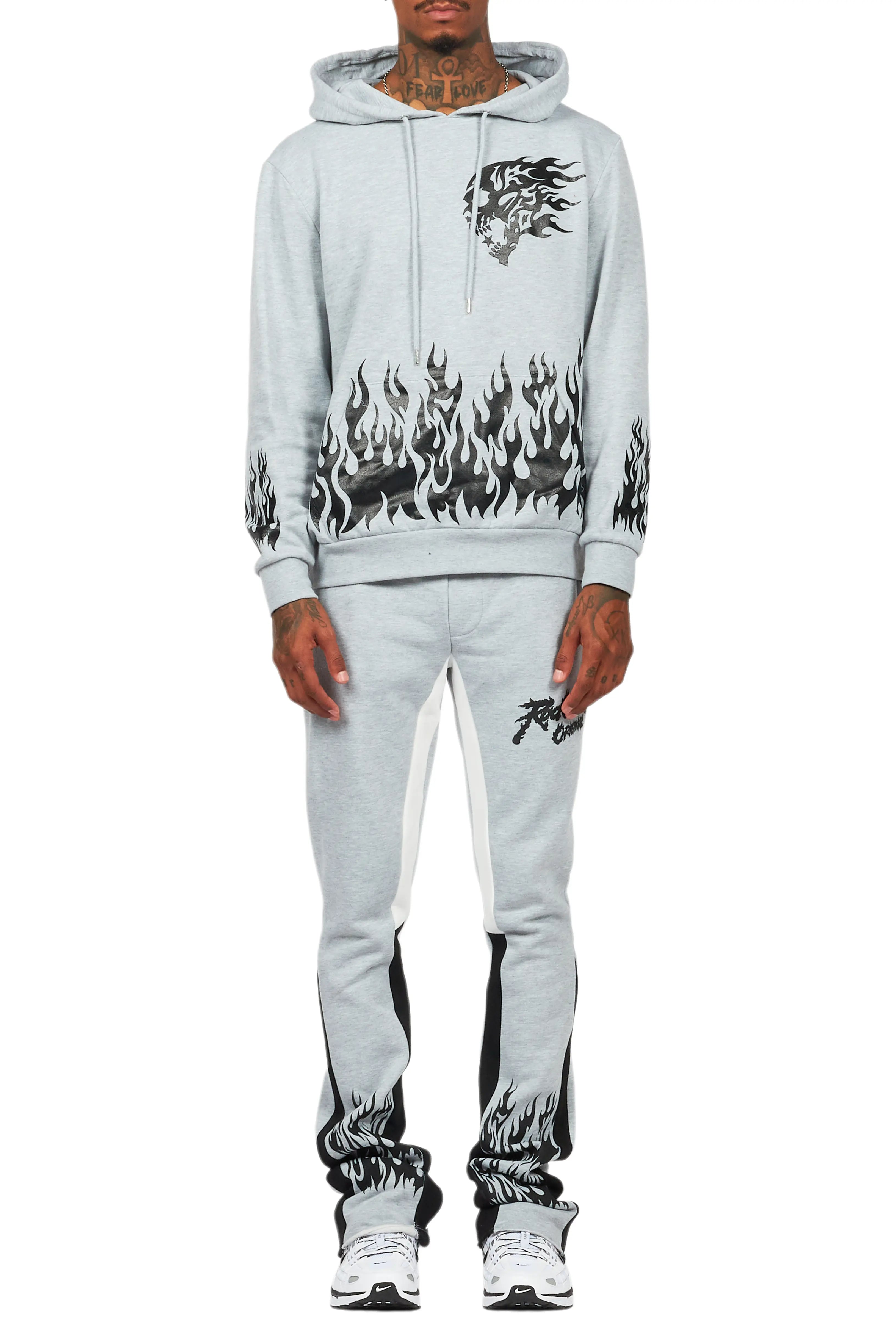 Bubble Grey/Black Stacked Flare Hoodie Track Set