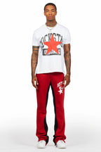 Mallor White/Burgundy T-Shirt/Stacked Baggy Track Pant Set